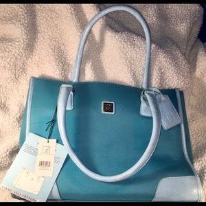 NWT DVF Aqua Leather & Canvas XL Tote